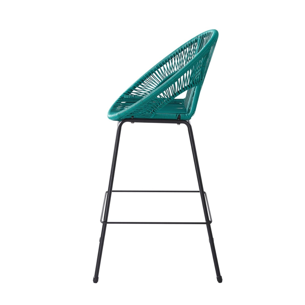 Faux Wicker PE Rattan Bar Stools Set of 2 Teal N161