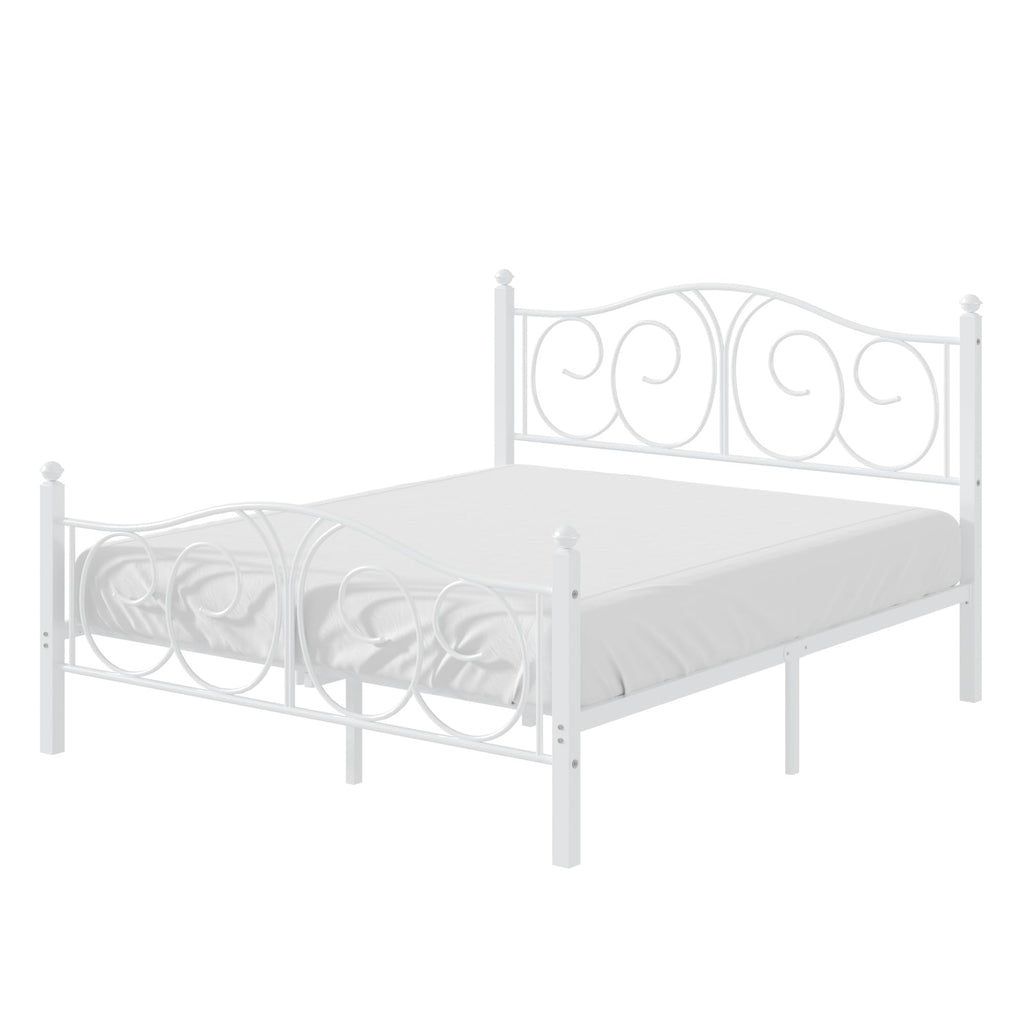 Full Size Pure White Metal Platform Bed Frame with Headboard and Footboard T575