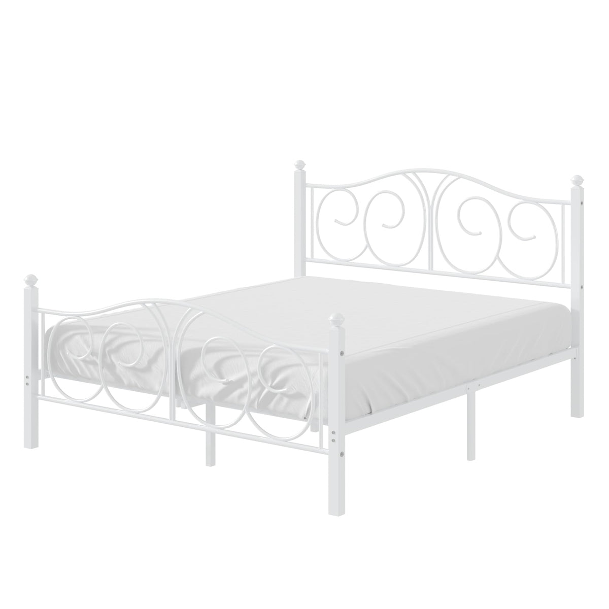 Full Size Pure White Metal Platform Bed Frame with Headboard and Footboard T575