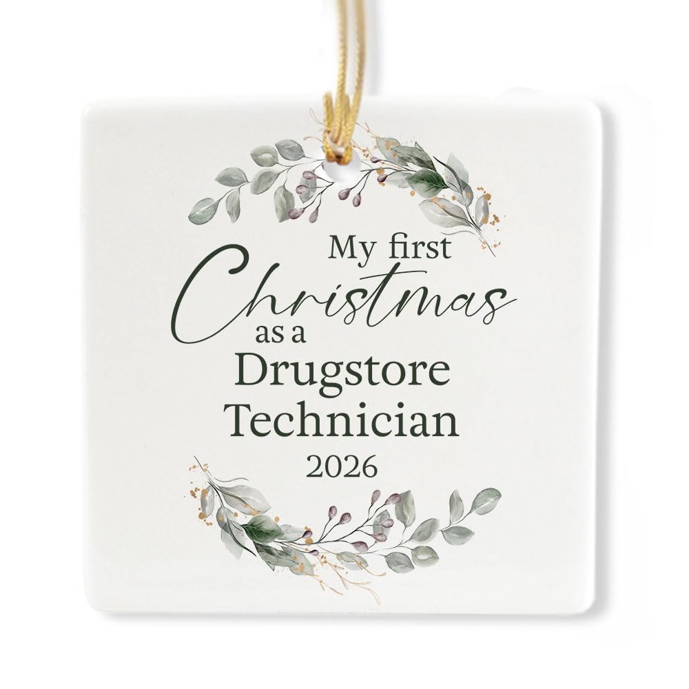 Ceramic 3-inch Square-Shaped Botanical Wreath Ornament H1119