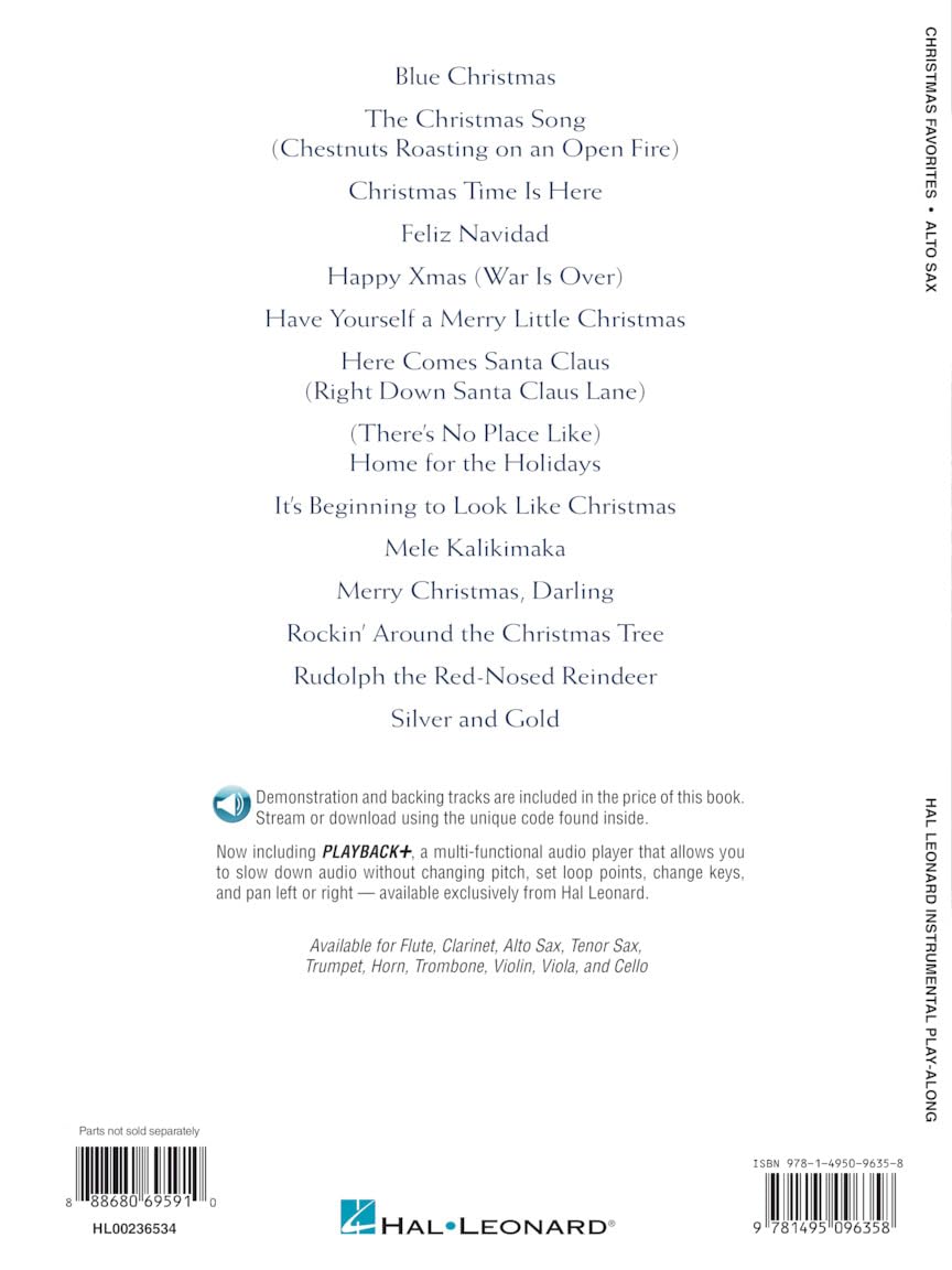 Alto Sax Holiday Sheet Music Book with Online Audio Tracks D376