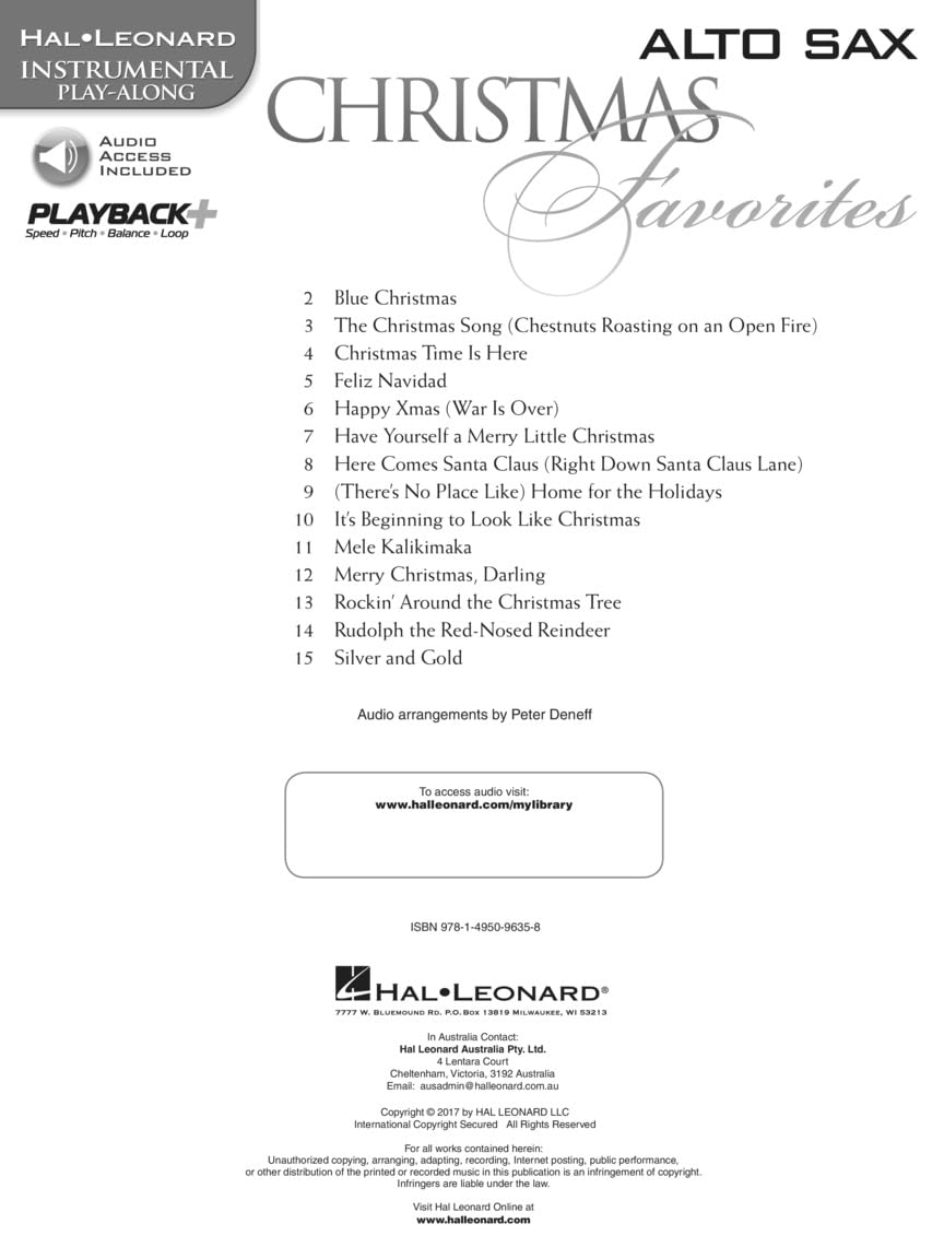 Alto Sax Holiday Sheet Music Book with Online Audio Tracks D376