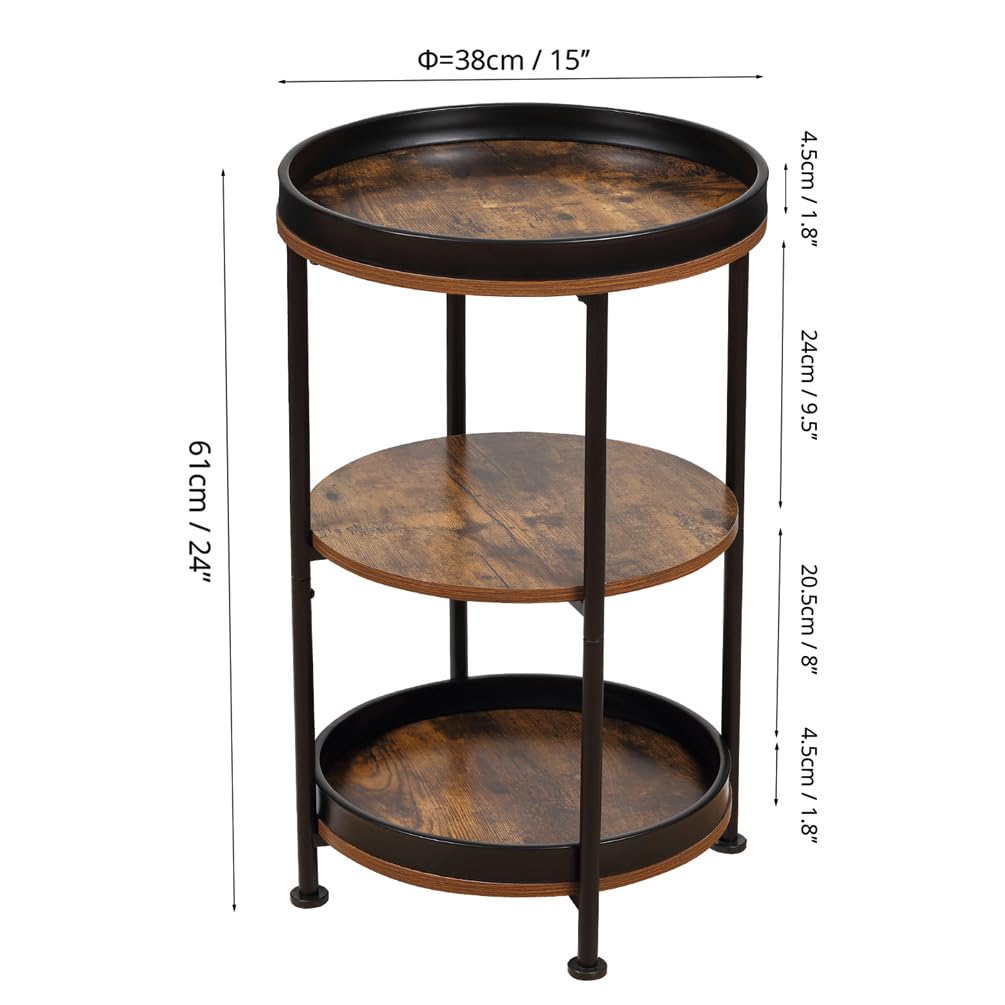 Round Side Table with 3 Storage Shelves C821