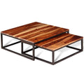 Solid Sheesham Wood Nesting Coffee Table Set with Black Iron Legs C96045