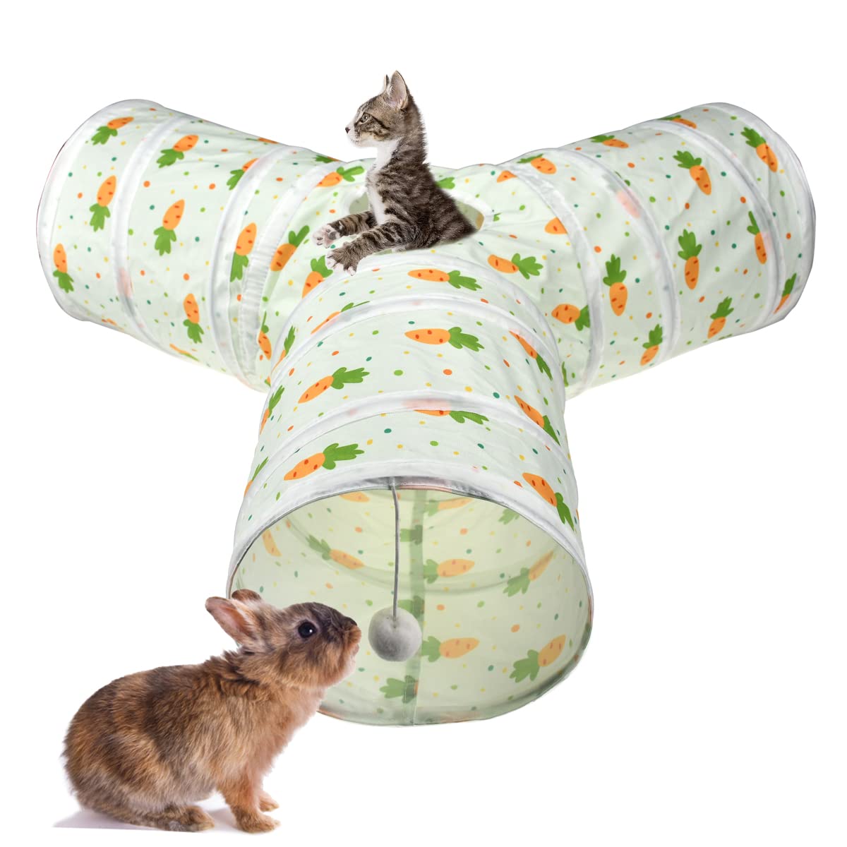 3 Way Collapsible Tunnel with Carrot Patterns Small Pet Hideout T14122