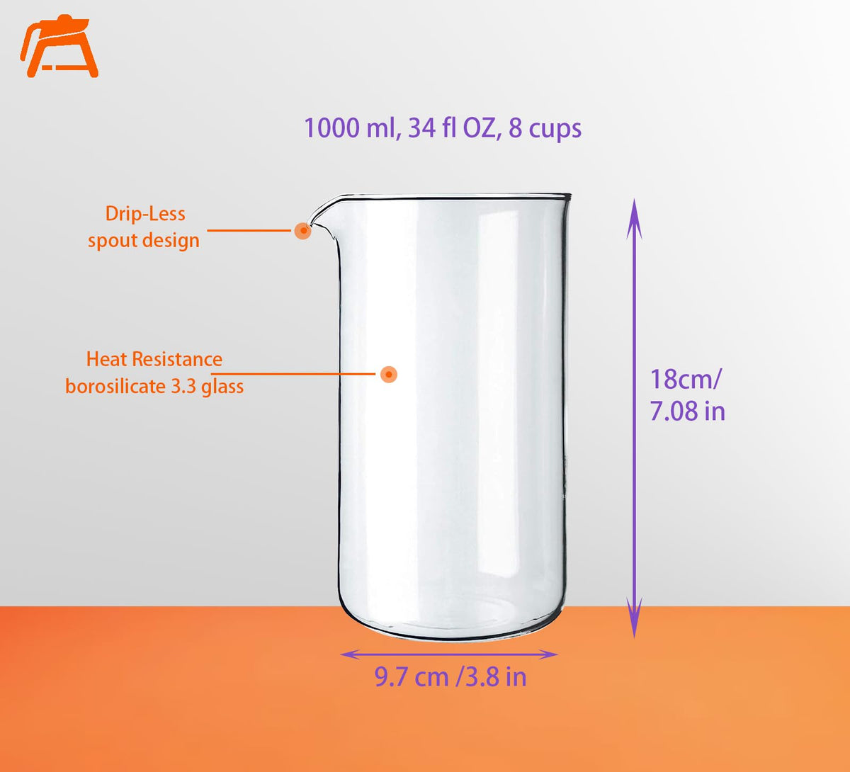 34oz Glass Carafe 8 Cup 1000ml V71401