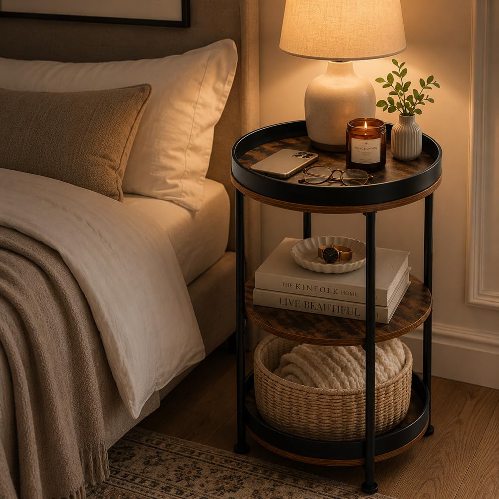 Round Side Table with 3 Storage Shelves C821