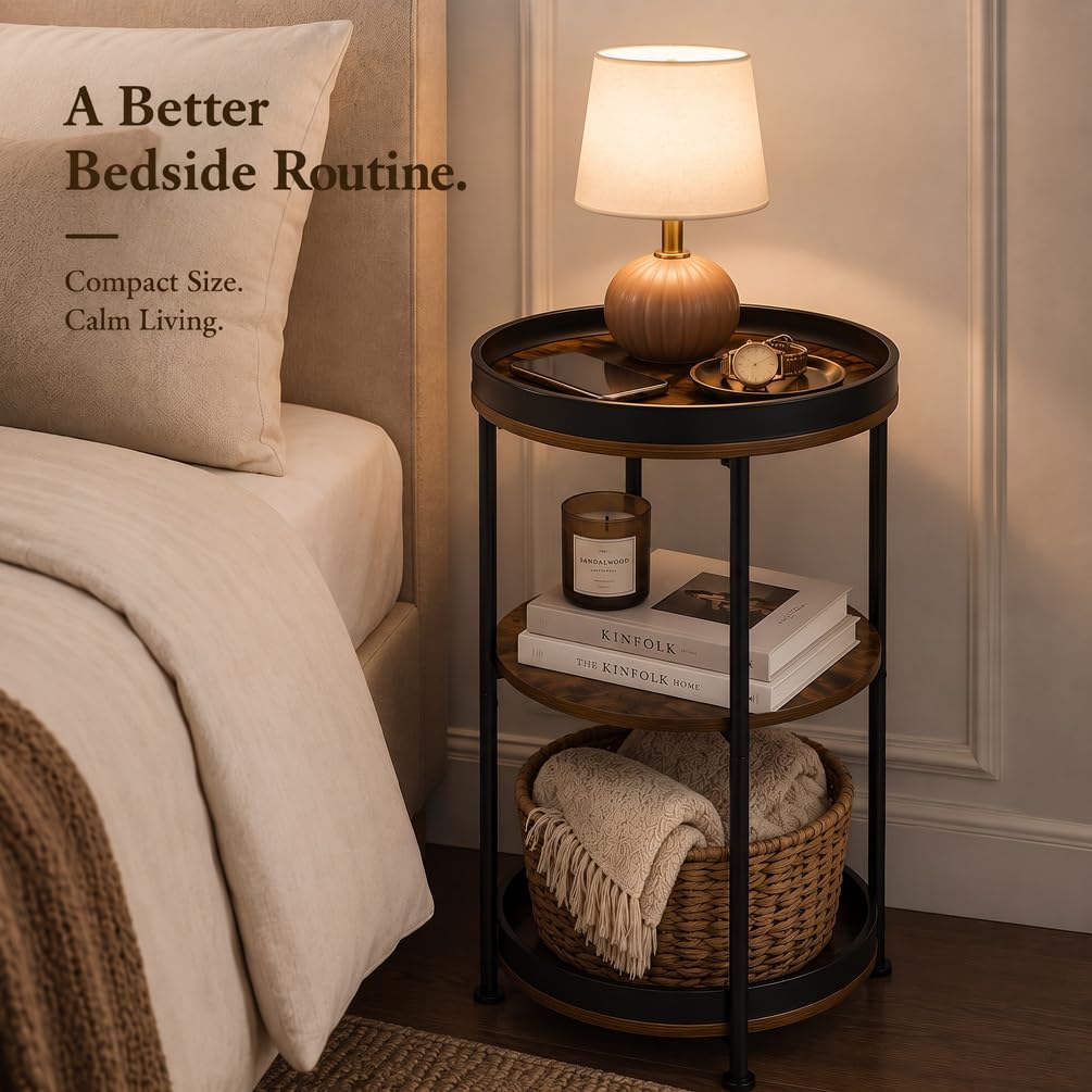 Round Side Table with 3 Storage Shelves C821