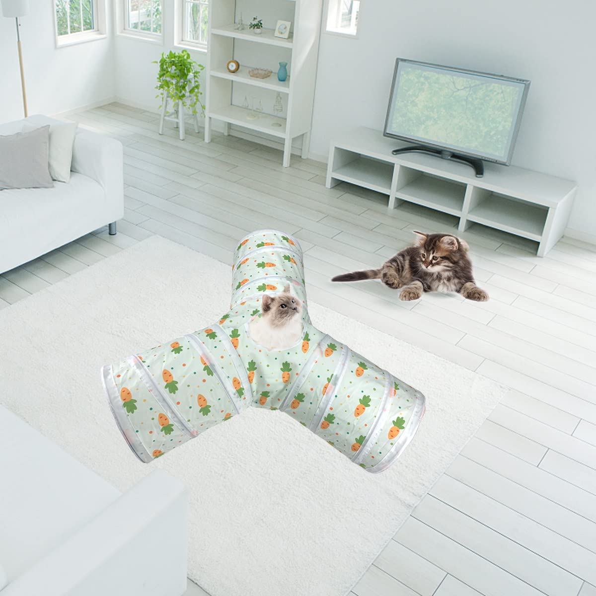 3 Way Collapsible Tunnel with Carrot Patterns Small Pet Hideout T14122