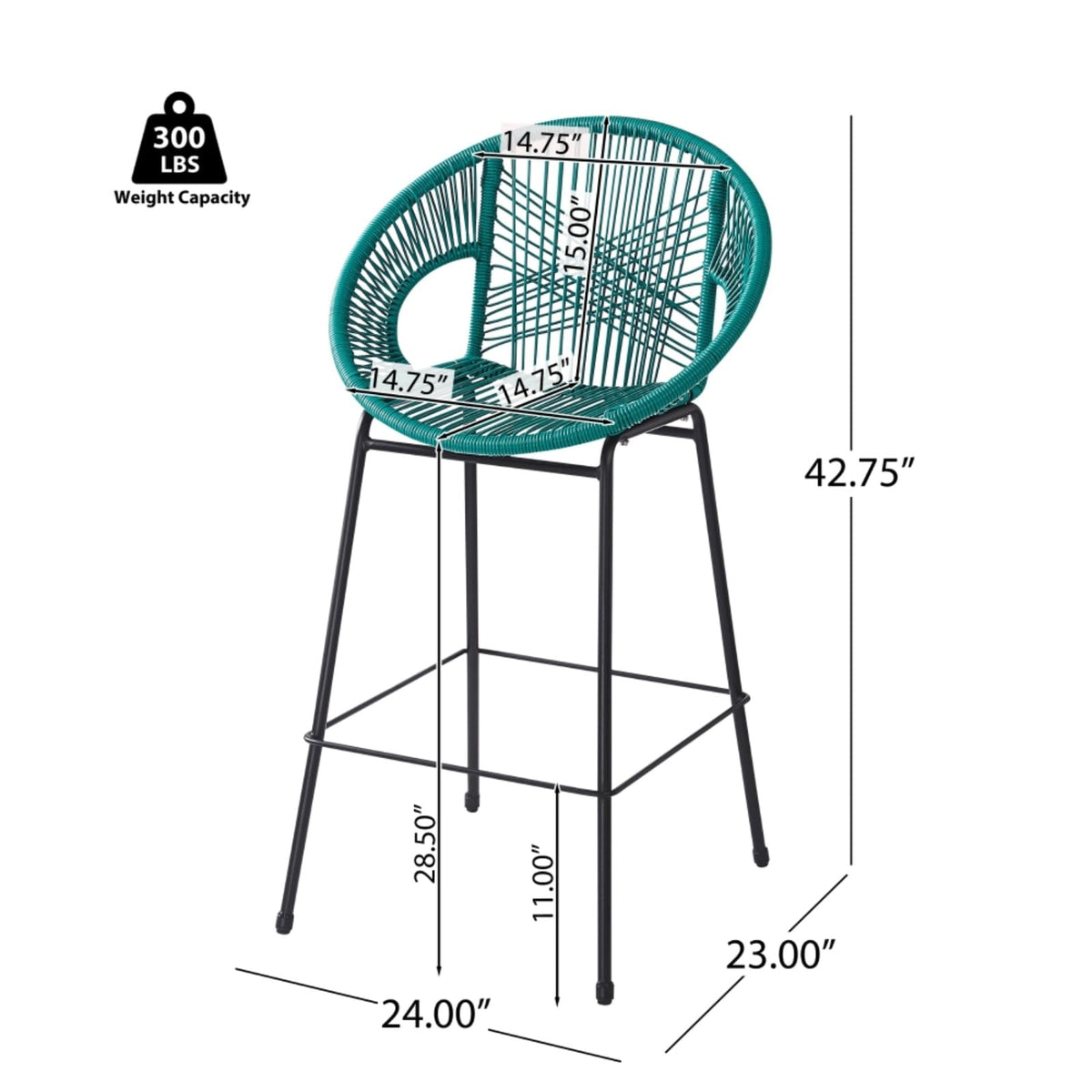 Faux Wicker PE Rattan Bar Stools Set of 2 Teal N161