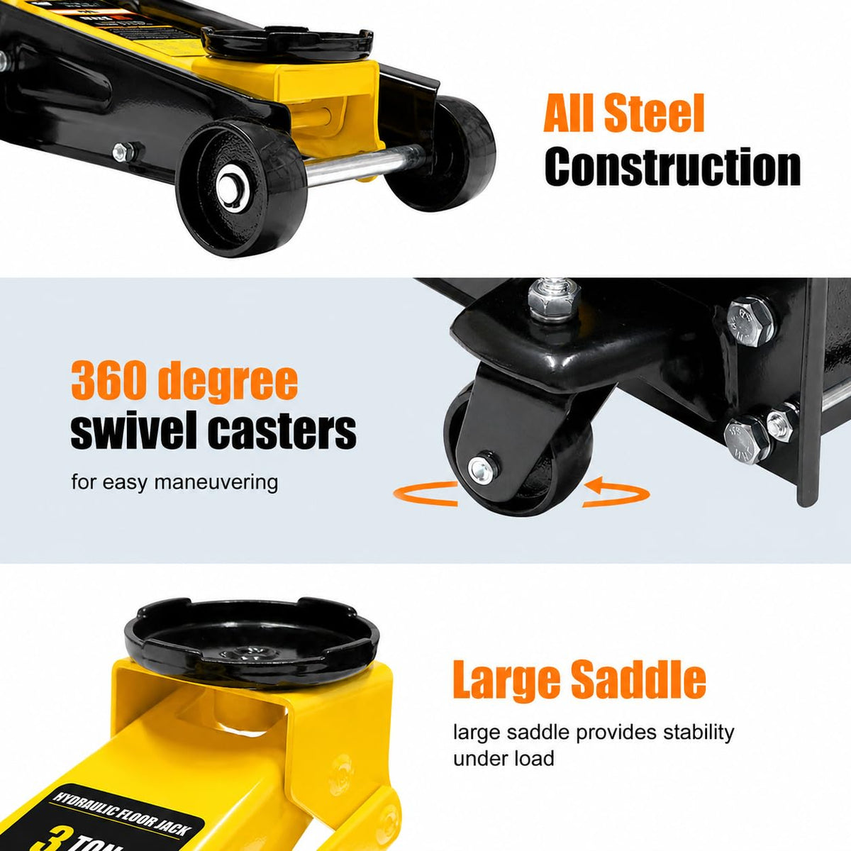 3 Ton Low Profile Steel Racing Floor Jack with Dual Pistons Quick Lift Pump K932866