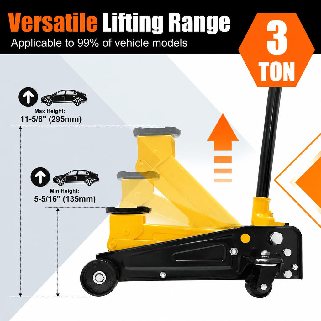 3 Ton Low Profile Steel Racing Floor Jack with Dual Pistons Quick Lift Pump K932866