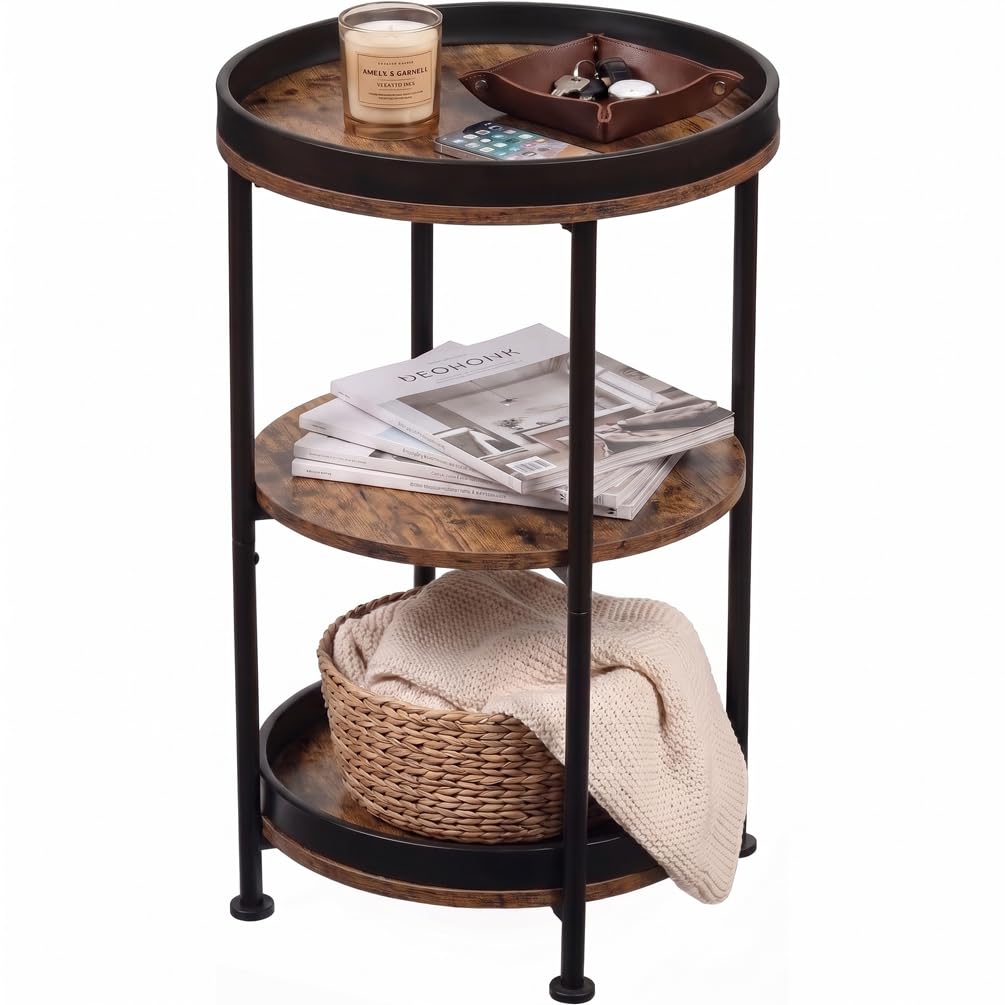 Round Side Table with 3 Storage Shelves C821
