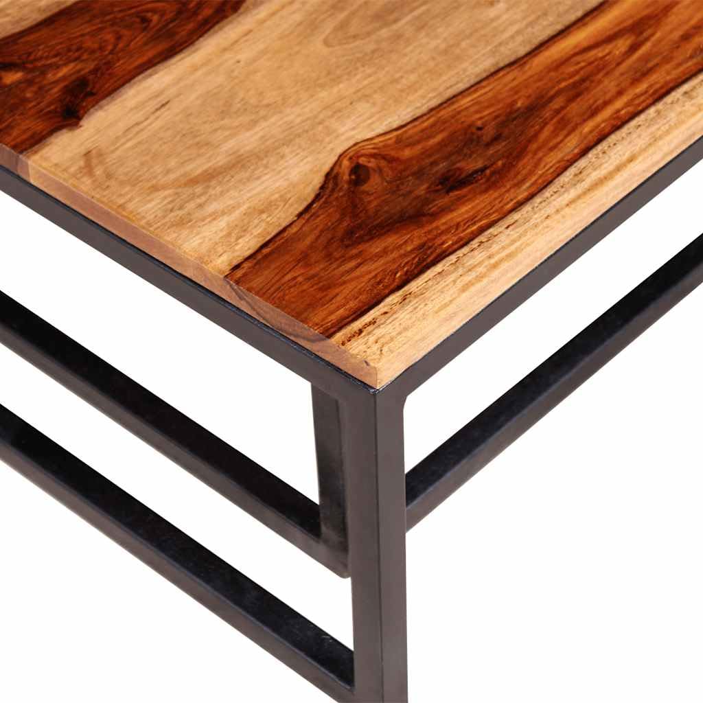 Solid Sheesham Wood Nesting Coffee Table Set with Black Iron Legs C96045