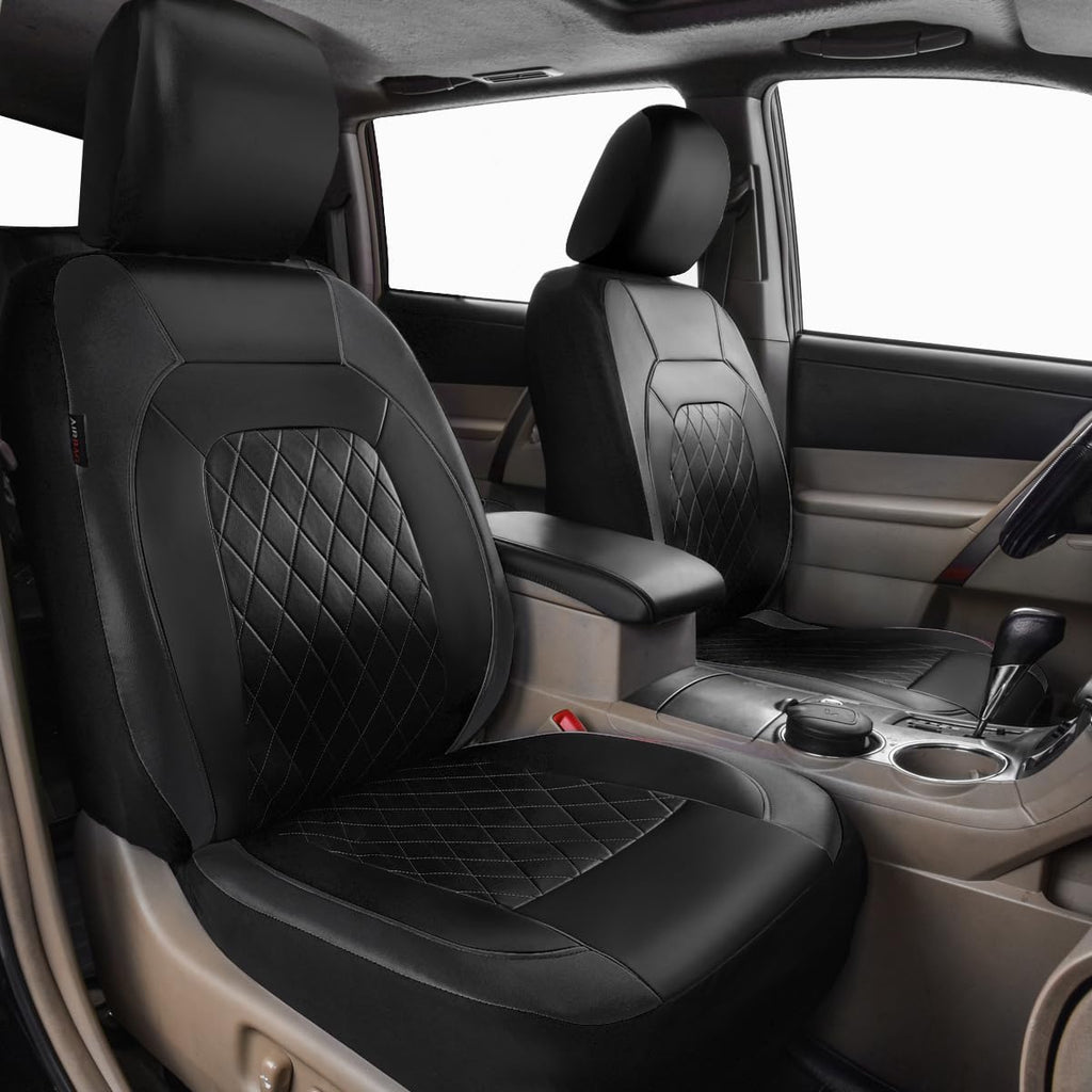 Faux Leather Car Seat Covers Full Set, Airbag Compatible, Breathable, All Black O62835