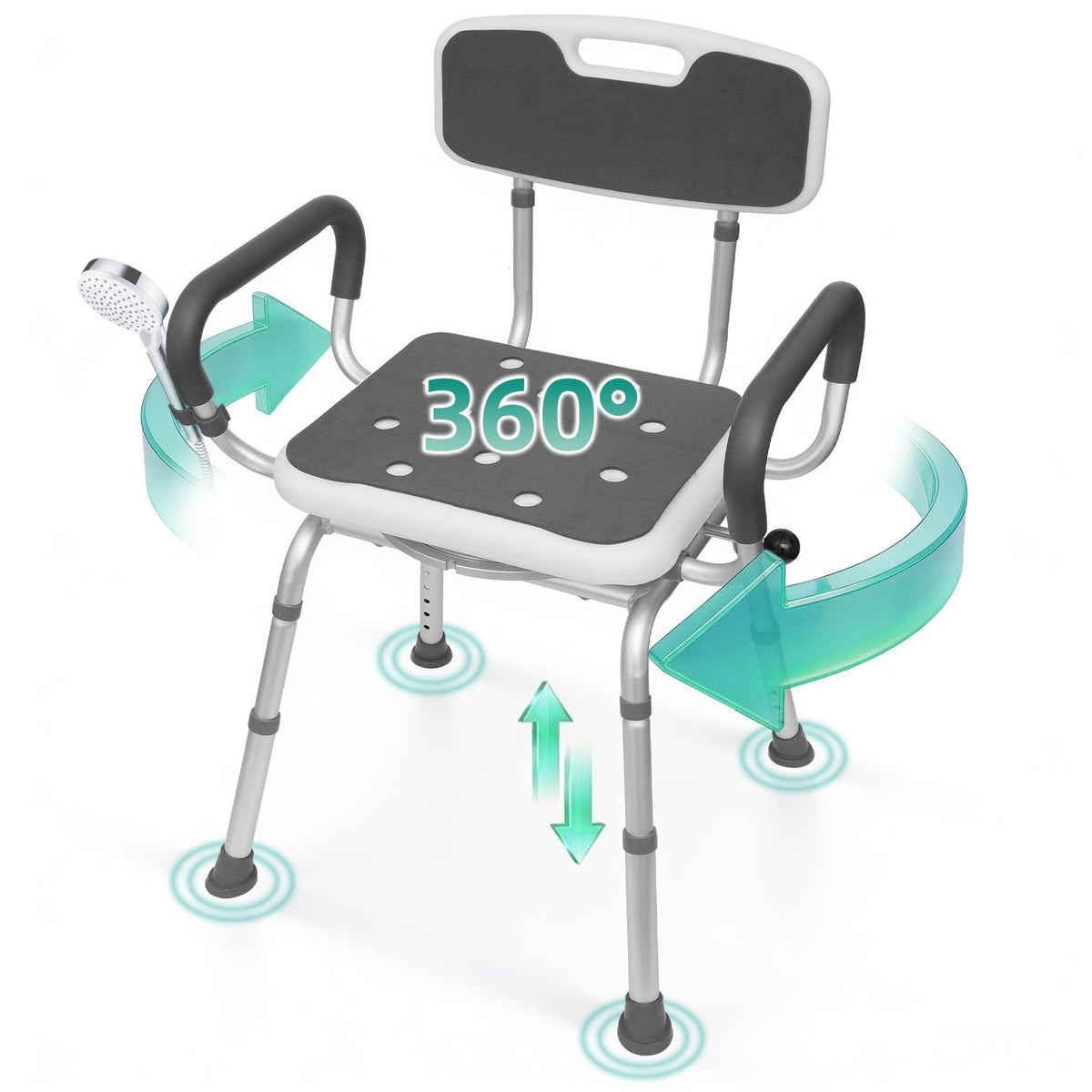 Swivel Shower Chair with Arms & Back, Heavy Duty Non-Slip Rotating Shower Bench Seat M490773