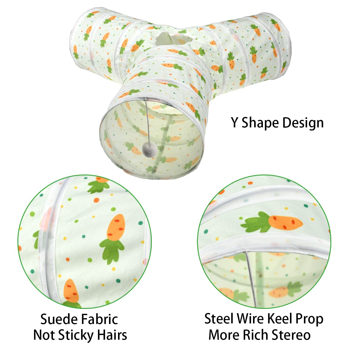 3 Way Collapsible Tunnel with Carrot Patterns Small Pet Hideout T14122