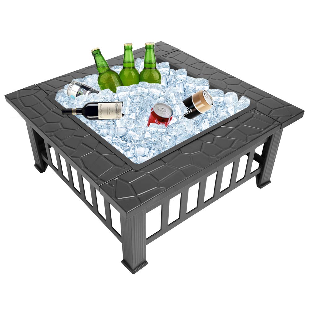 32in Square Metal Wood Burning Fire Pit with Spark Screen L56457