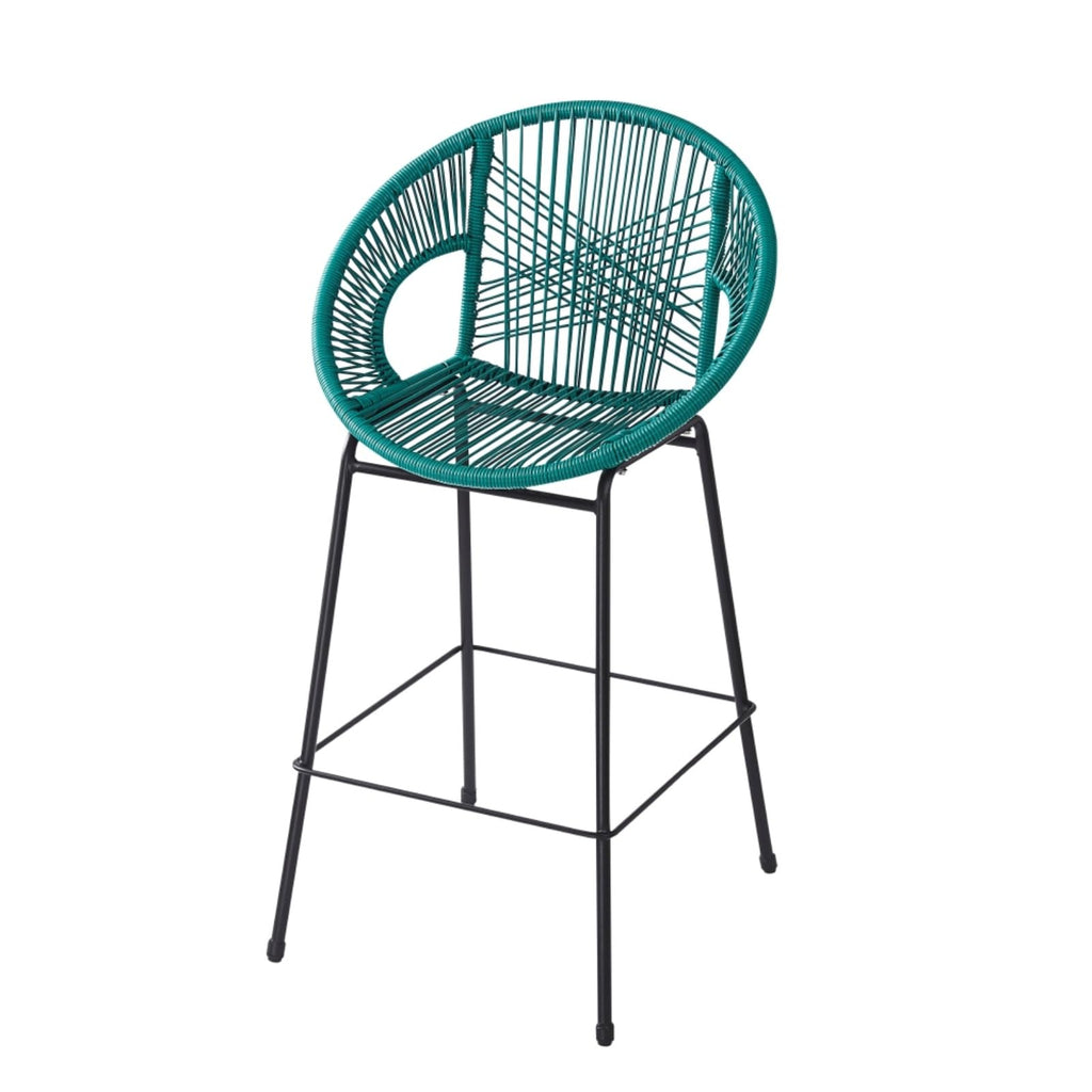 Faux Wicker PE Rattan Bar Stools Set of 2 Teal N161