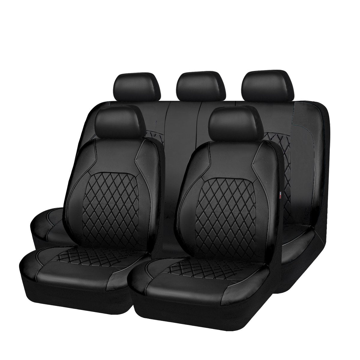 Faux Leather Car Seat Covers Full Set, Airbag Compatible, Breathable, All Black O62835