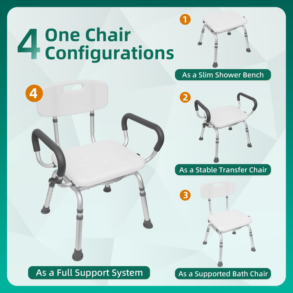 Swivel Shower Chair with Arms & Back, Heavy Duty Non-Slip Rotating Shower Bench Seat M490773