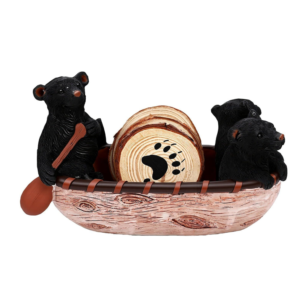 Black Bear Coaster Set with Canoe Holder S715