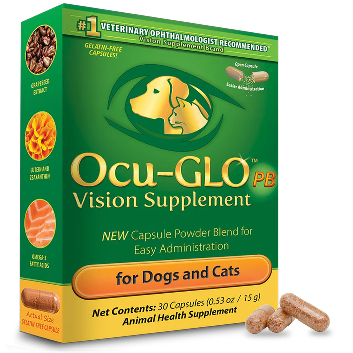 Powder Blend with Lutein, Omega-3 Fatty Acids, Grape Seed Extract and Antioxidants, 30ct Sprinkle Capsules I7808