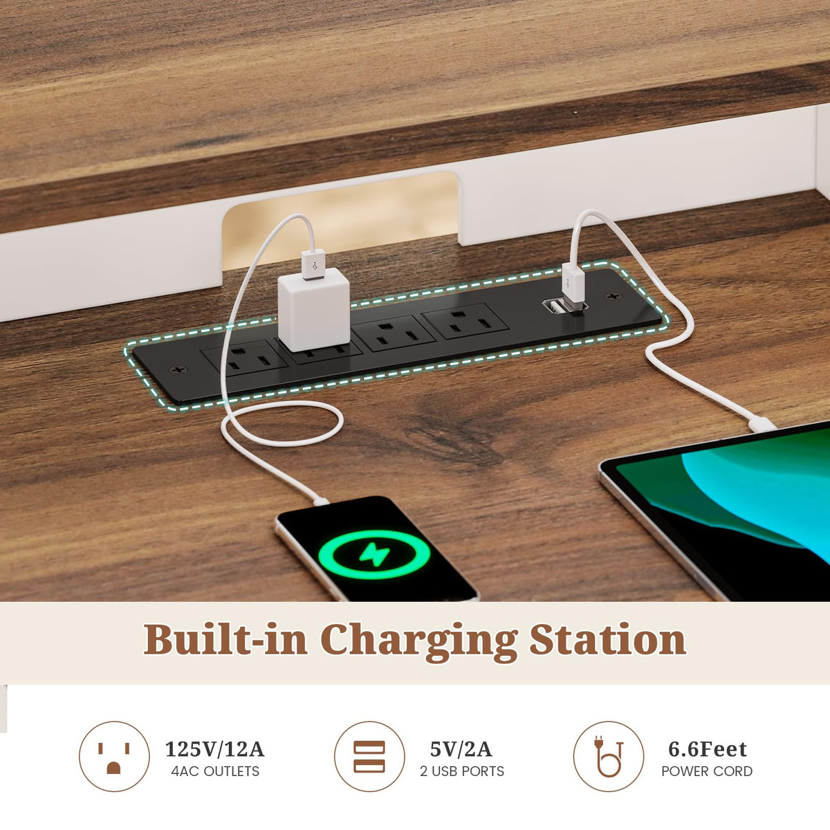 White Wood Executive Desk with Drawers and Storage Cabinet I556
