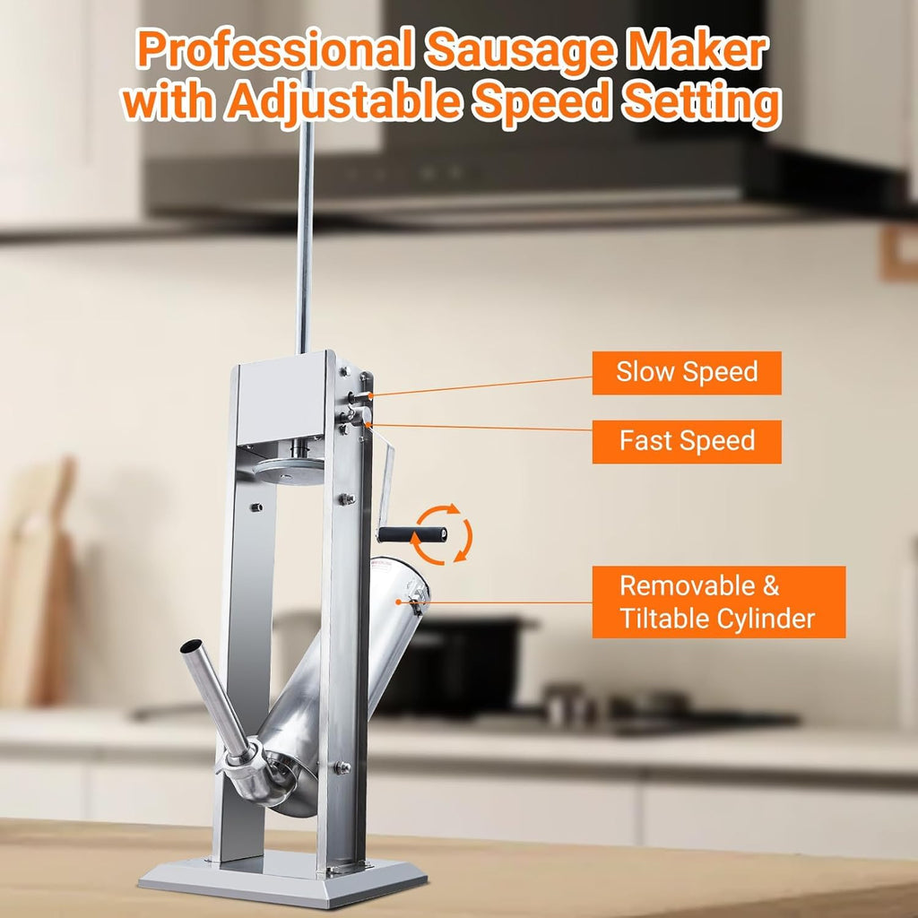 15LBS/7L Two Speed Stainless Steel Sausage Stuffer with 4 Stuffing Tubes D905