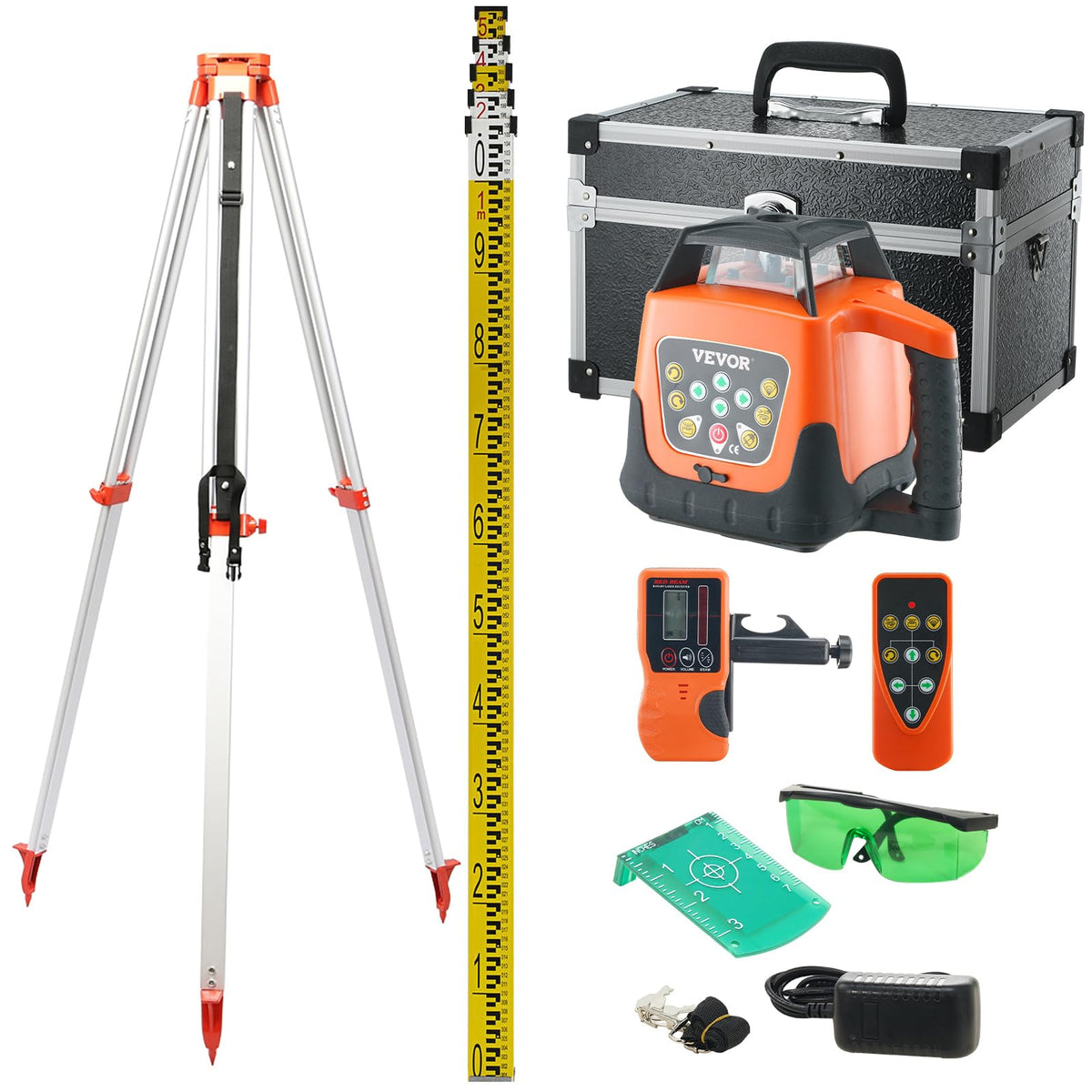 Green 360 Degree Self Leveling Rotary Laser Level Kit with Tripod & Staff I295504