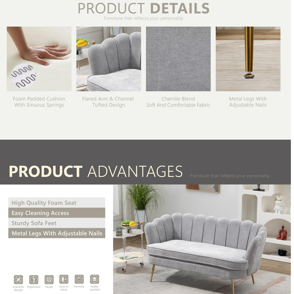 Light Gray Small Loveseat Sofa Z42193