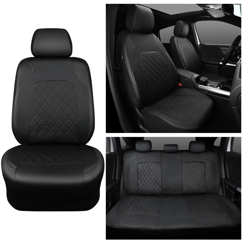 Faux Leather Car Seat Covers Full Set, Airbag Compatible, Breathable, All Black O62835
