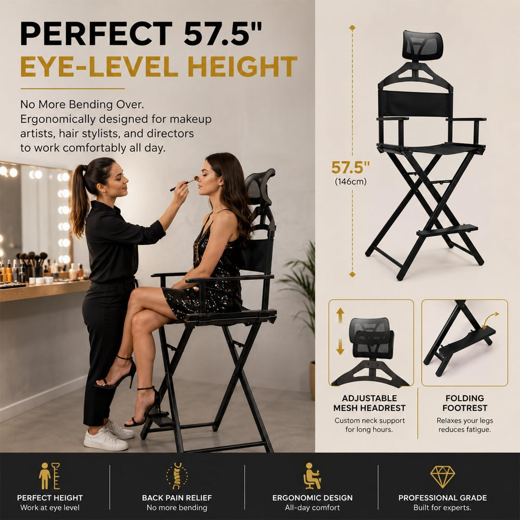 Tall Foldable Directors Chair with Adjustable Head Rest B96777