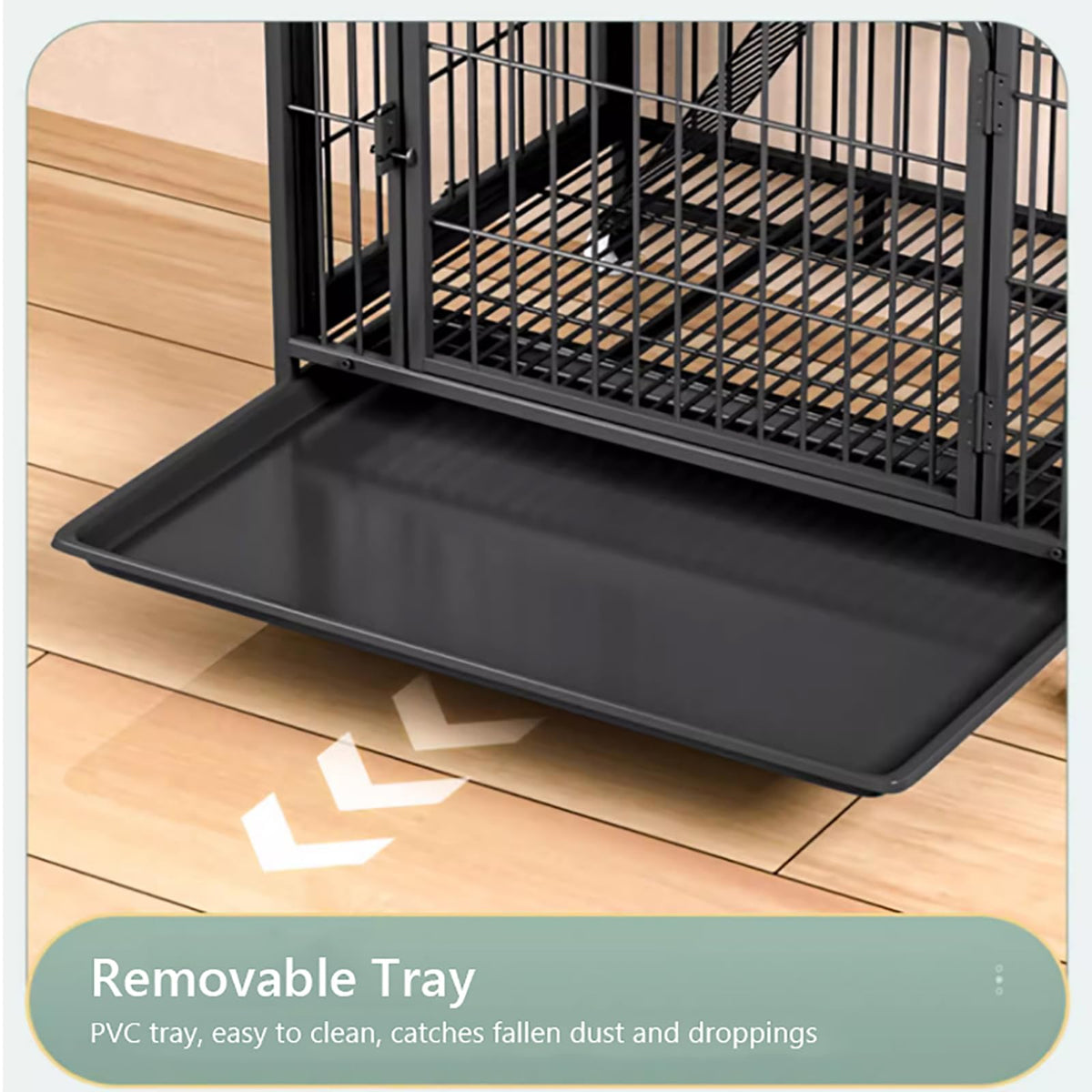 Black Metal Cat Cage with Locking Wheels C41240