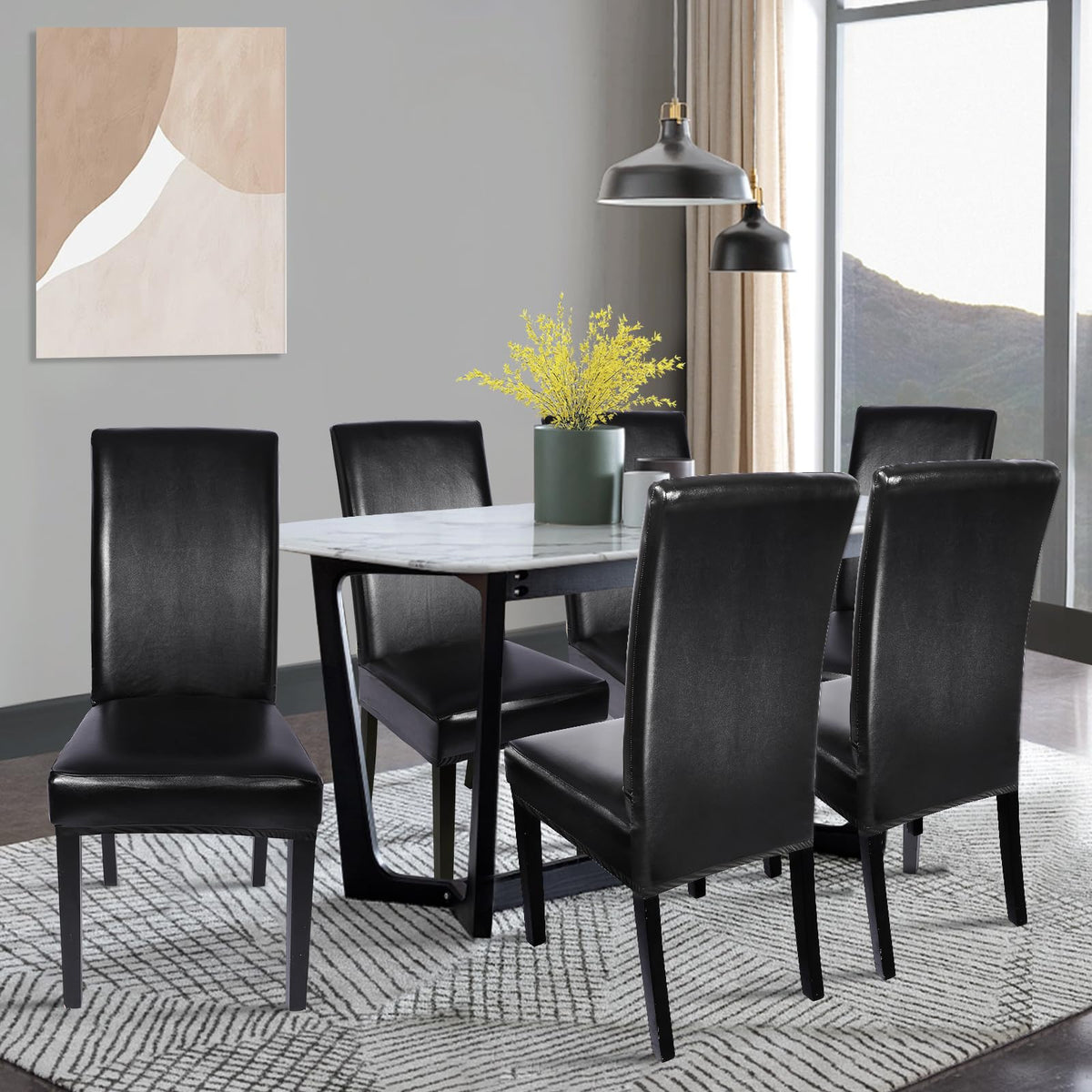 Waterproof PU Leather Dining Chair Covers Set of 6 P932