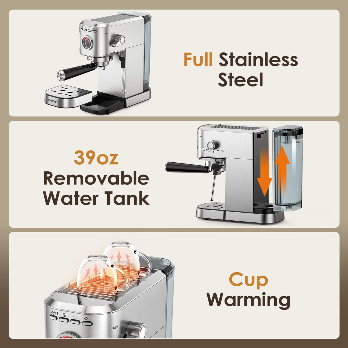 20 Bar Stainless Steel Espresso Machine with Milk Frother T647217