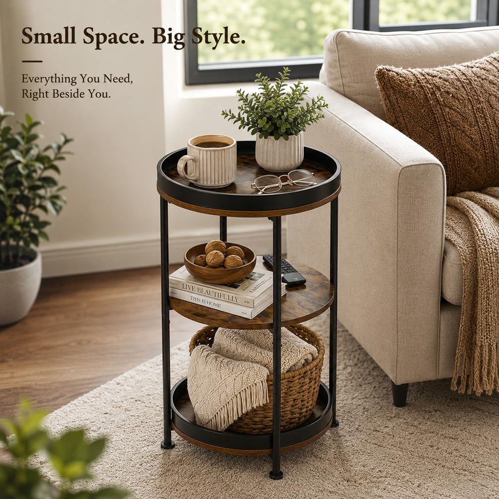 Round Side Table with 3 Storage Shelves C821