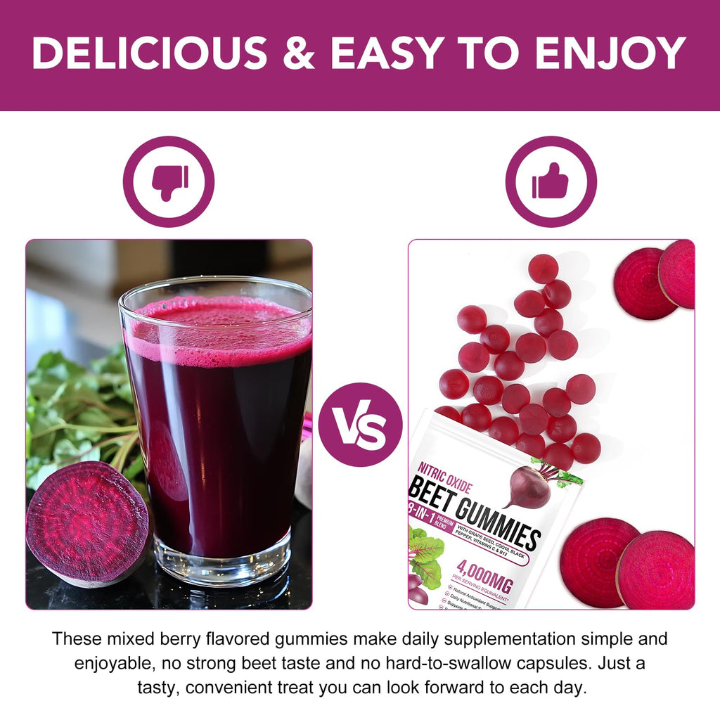 Sugar Free Beet Root Gummies with CoQ10, Grapeseed Extract, Vitamin B12, C K7776