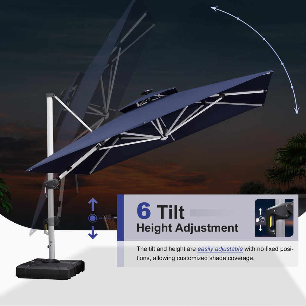 12'X12' Double Top Solar LED Light Patio Umbrella M292256