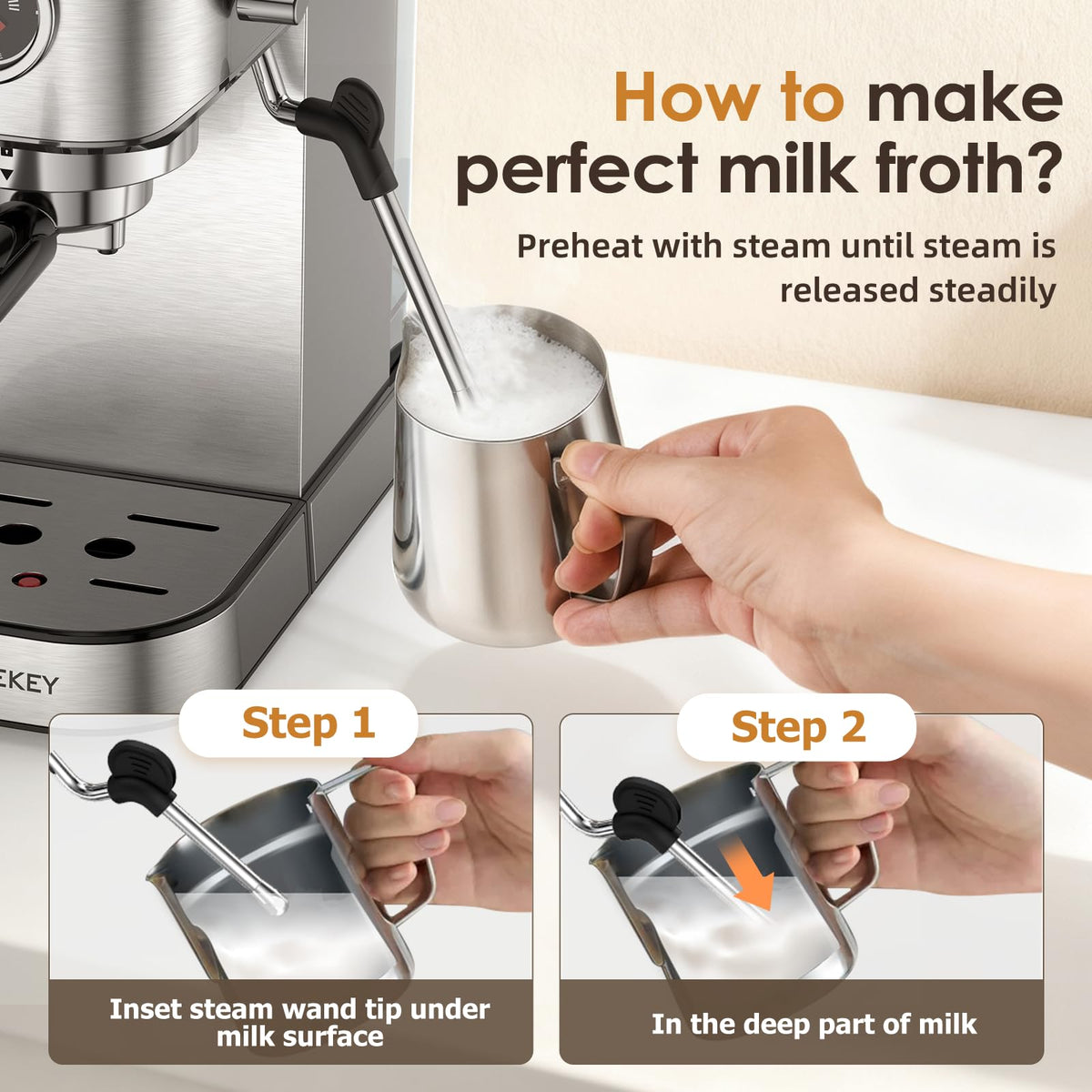 20 Bar Stainless Steel Espresso Machine with Milk Frother T647217