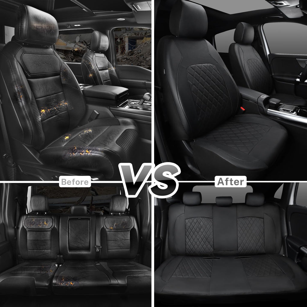 Faux Leather Car Seat Covers Full Set, Airbag Compatible, Breathable, All Black O62835