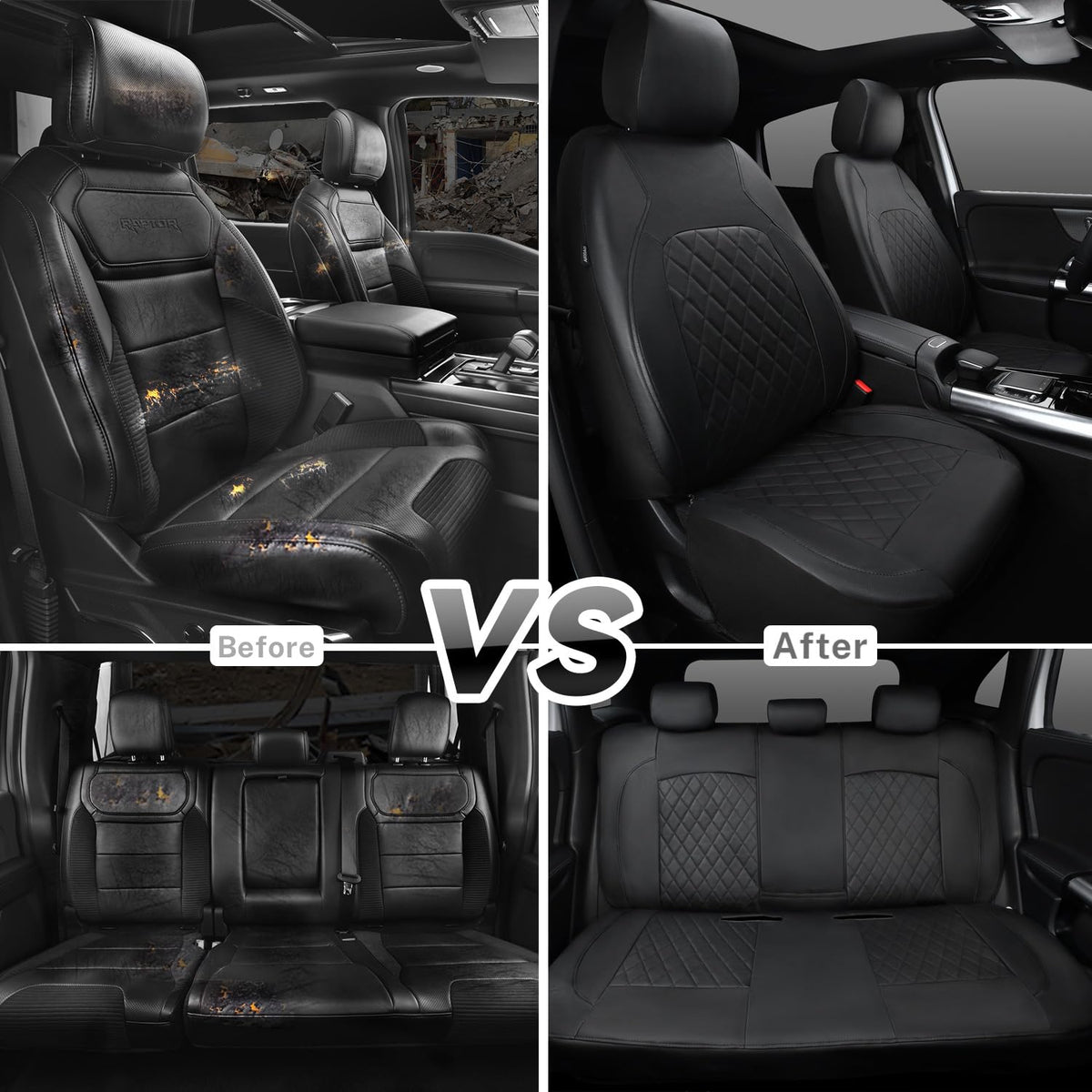 Faux Leather Car Seat Covers Full Set, Airbag Compatible, Breathable, All Black O62835