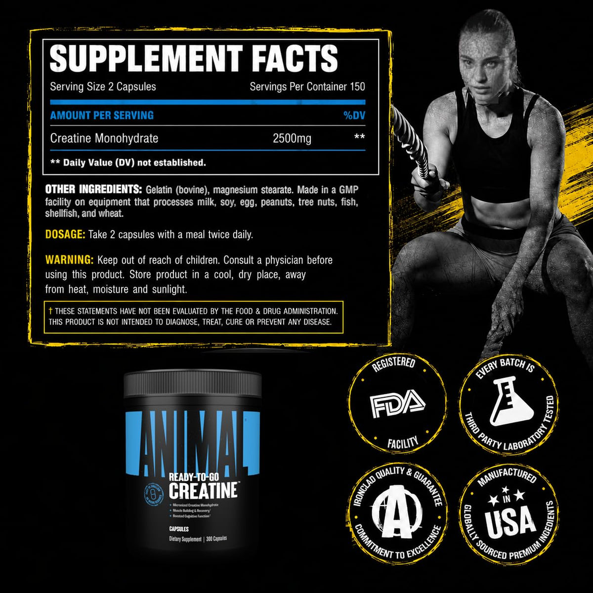 Creatine Monohydrate Powder Capsules 300 Count B947850