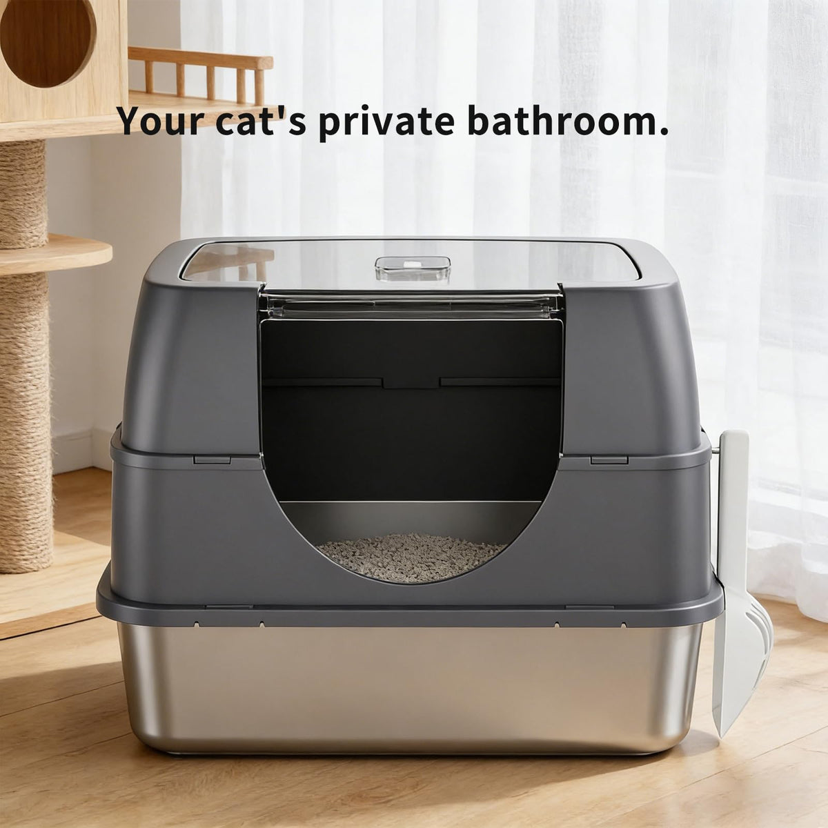 Enclosed Cat Litter Box with Stainless Steel Litter Tray U3109