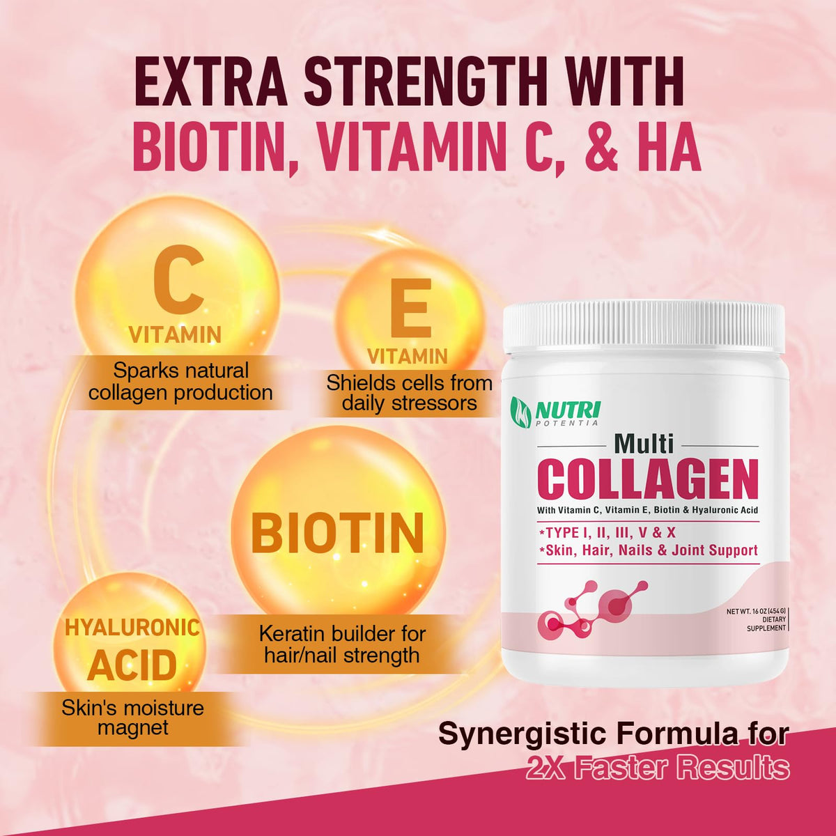 Multi Collagen Peptides Powder with Vitamin C, E & Hyaluronic Acid, Unflavored, 45 Servings B52708
