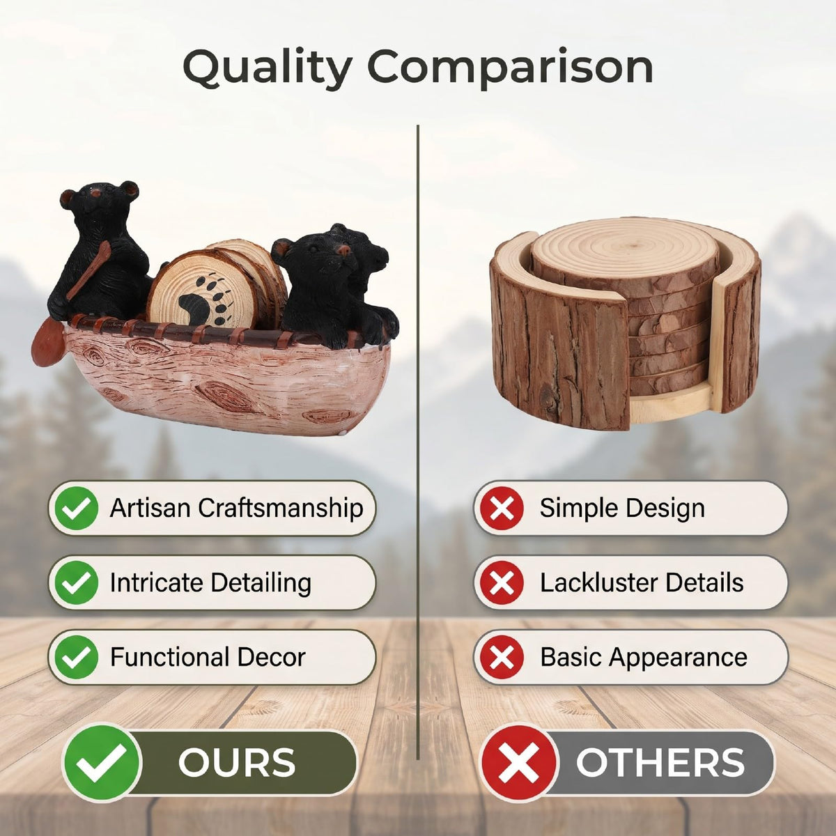 Black Bear Coaster Set with Canoe Holder S715