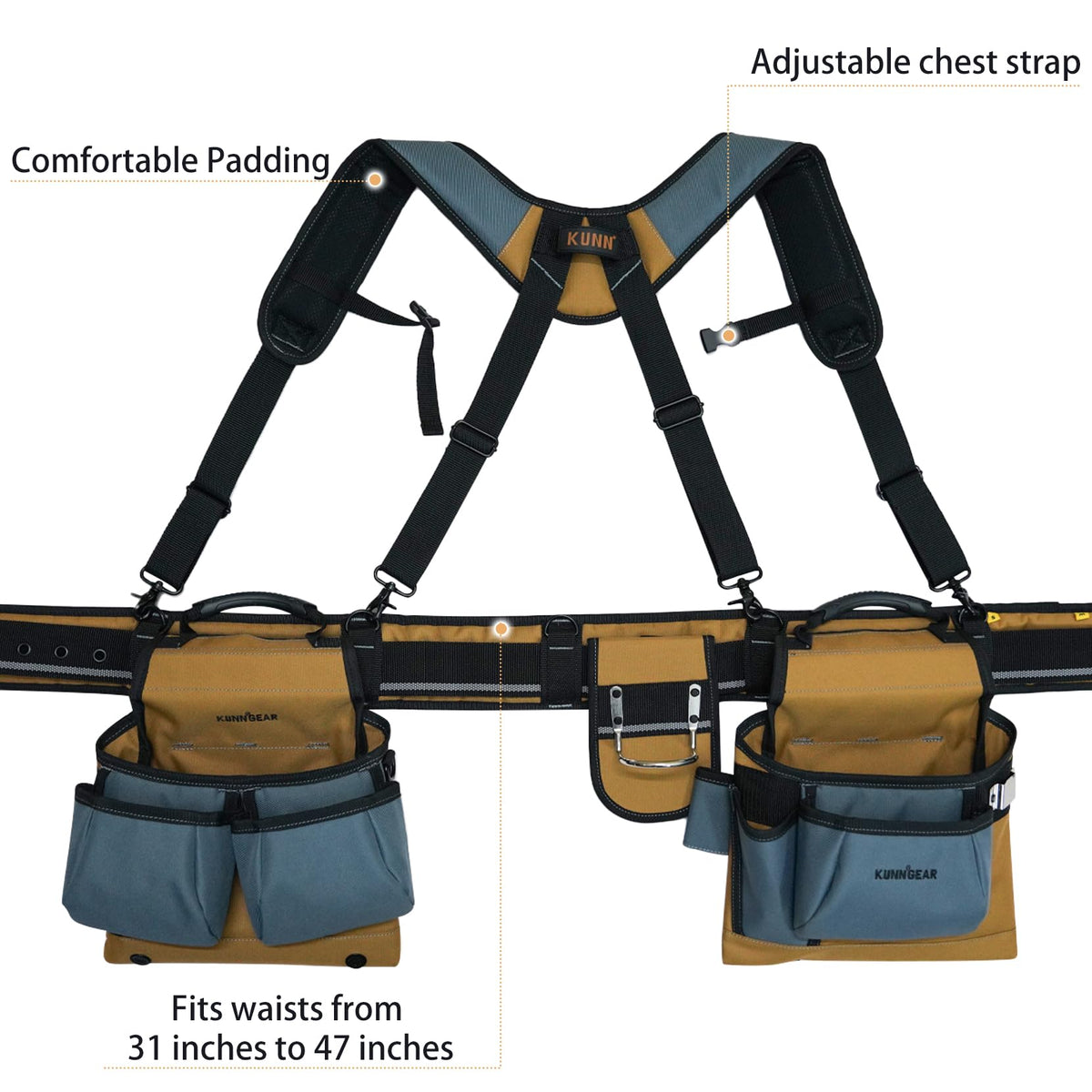 Khaki Carpenter Tool Belt with Suspenders B477997