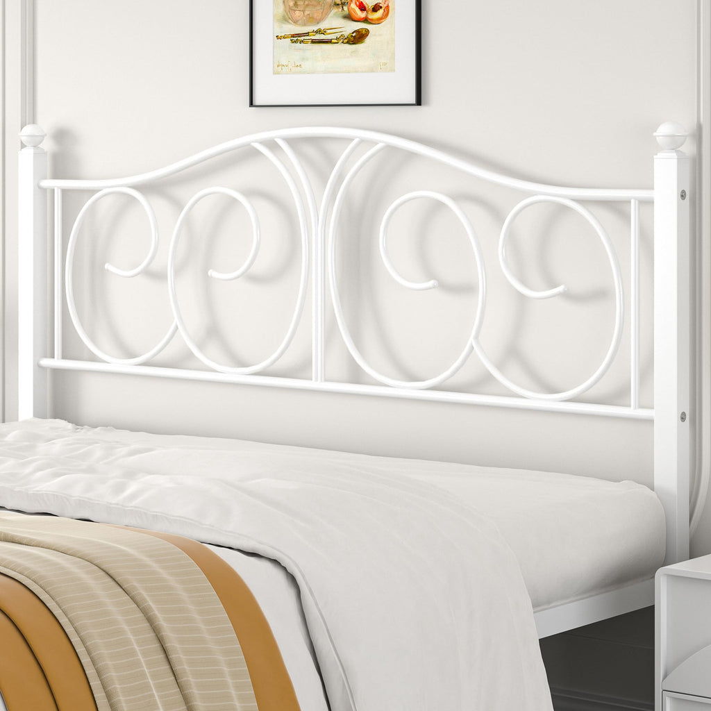 Full Size Pure White Metal Platform Bed Frame with Headboard and Footboard T575