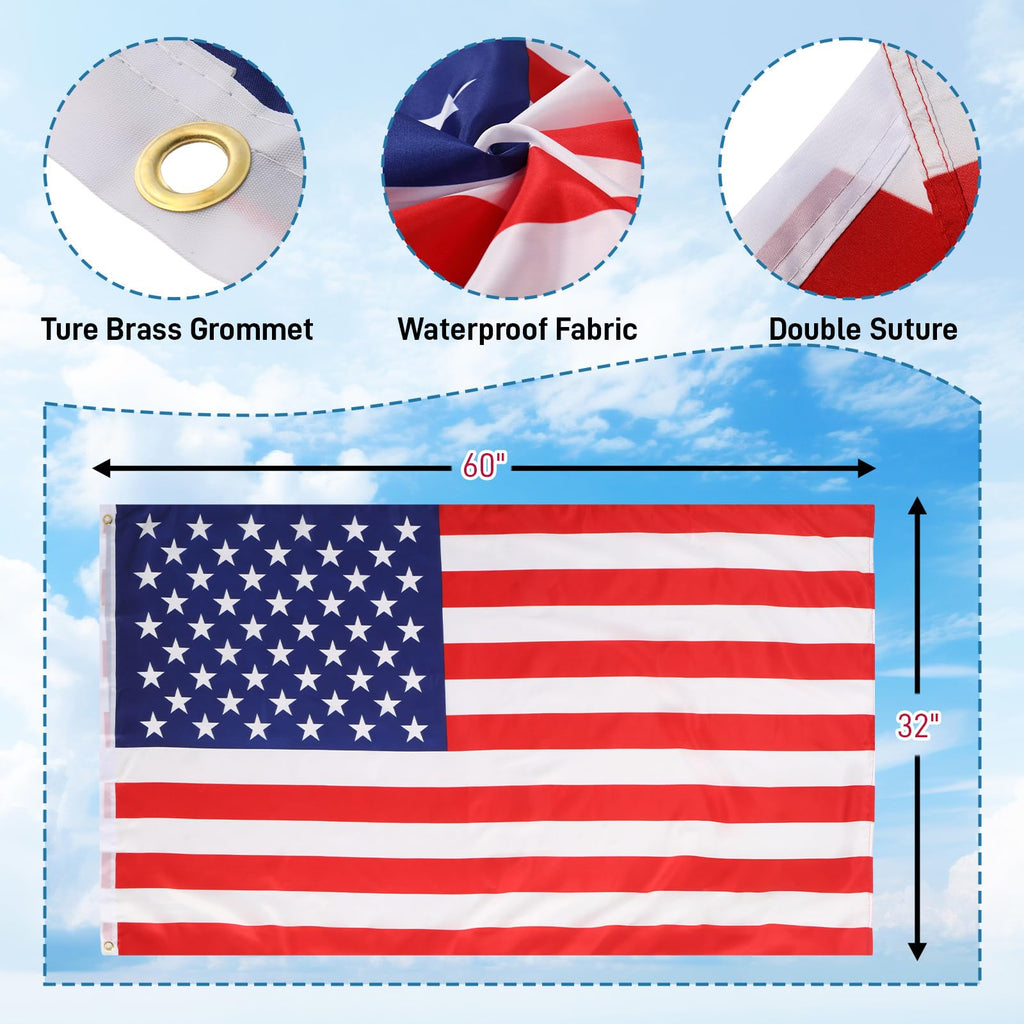 20FT Sectional Heavy Duty Aluminum Flag Pole Kit with 3x5 ft American Flag E708
