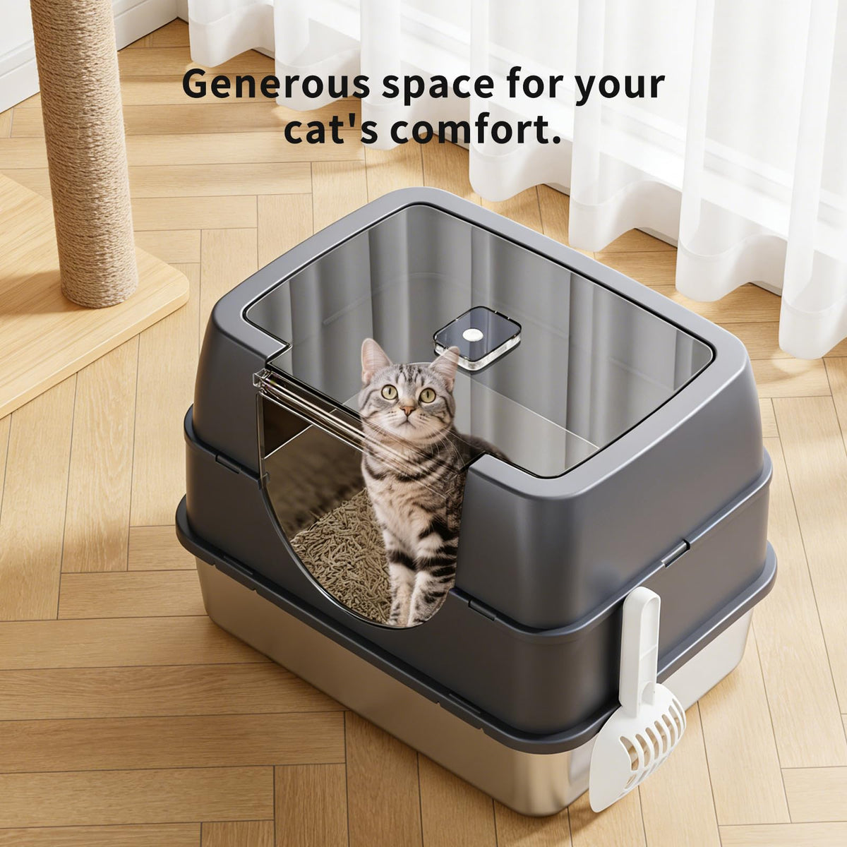 Enclosed Cat Litter Box with Stainless Steel Litter Tray U3109